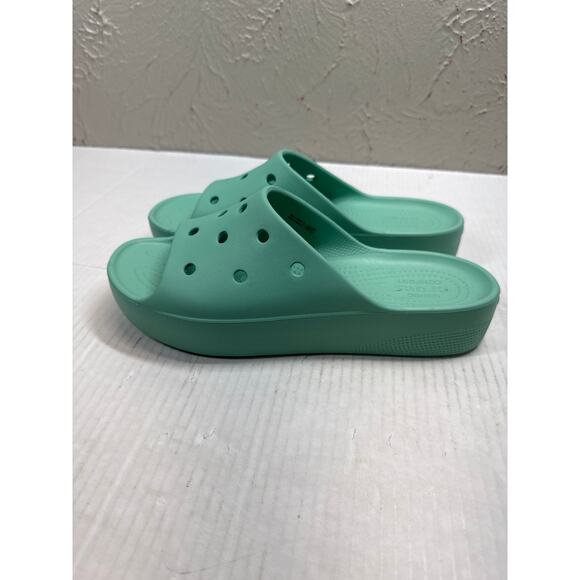 Crocs Classic Womens Platform Slide Sandal Foam Green Size 9 - Picture 2 of 4